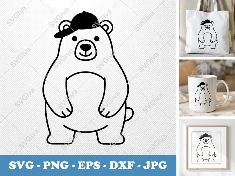 Polar Bear in a Cap SVG | Friendly Rounded Body Bean-Shaped Cut File | PNG DXF EPS for Cricut Silhouette