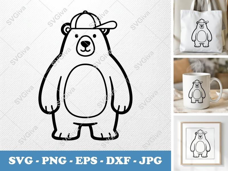 Polar Bear in Cap SVG | Bold Contour, Simple Character | PNG DXF EPS | Cricut Silhouette Cut File