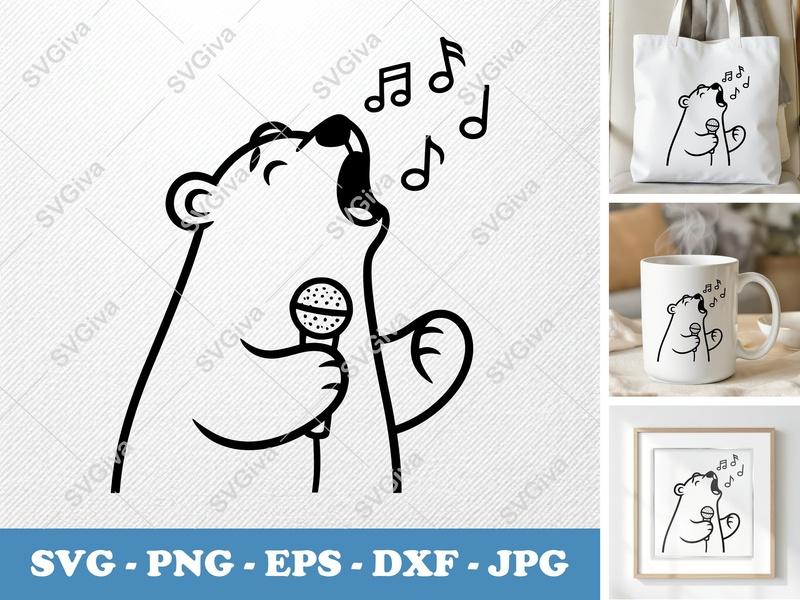 Polar bear singing SVG | Friendly Bean-Shaped Cut File | PNG DXF EPS | Cricut Silhouette Design