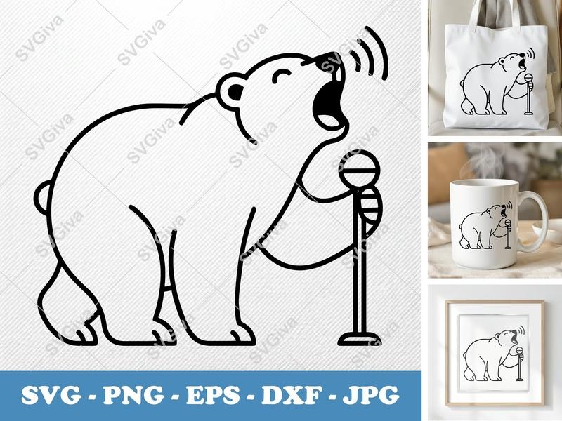 Polar Bear Singing SVG | Minimalist Line Art | PNG DXF EPS | Cricut Silhouette Cut File