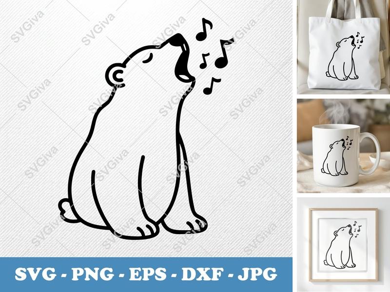 Polar Bear Singing SVG | Minimalist Vector Cut File | PNG DXF EPS | Cricut Silhouette Wildlife