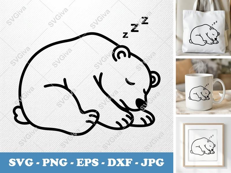 Polar Bear Sleeping SVG | Minimalist Line Art Cut File | Bold Contour PNG DXF EPS for Cricut & Silhouette