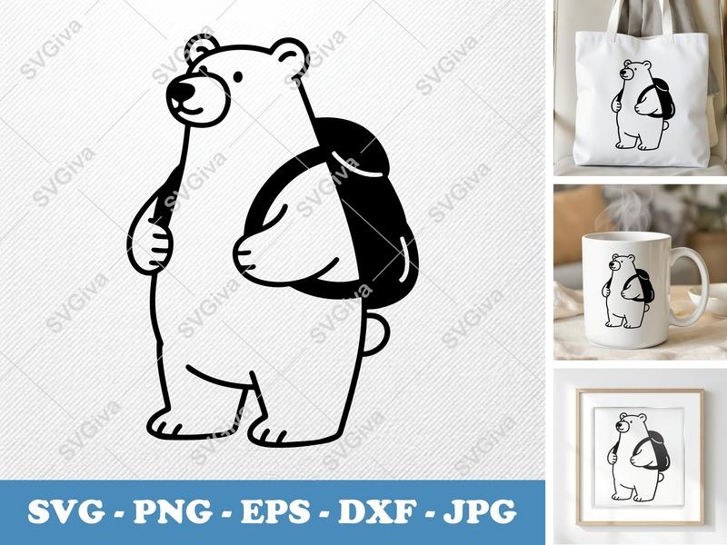 Polar Bear SVG, Modern Clean Line Art, Backpack Animal Cut File, PNG EPS DXF for Cricut, Silhouette, Winter Art, Kids Craft