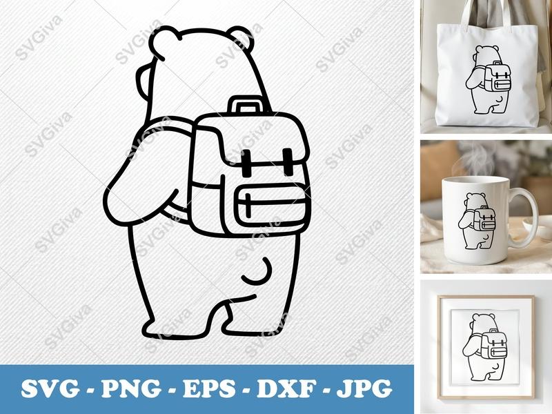 Polar bear wearing backpack SVG PNG DXF EPS | Cricut Silhouette Cut File