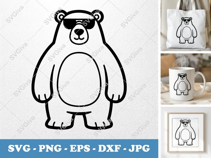 Polar Bear Wearing Sunglasses SVG | Bold Contour, Simple Character SVG, PNG, DXF, EPS | Cricut & Silhouette Cut File