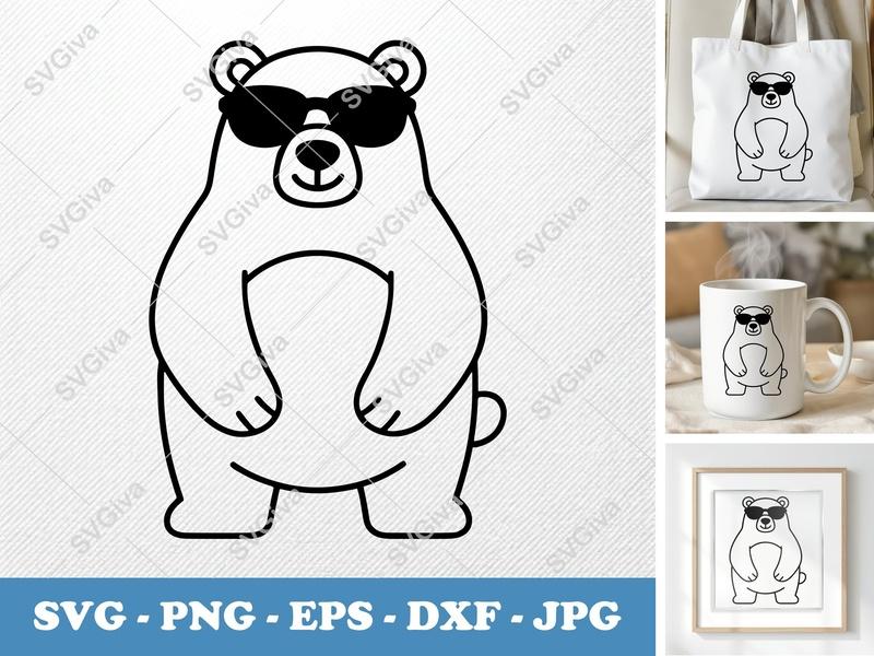 Polar bear wearing sunglasses SVG | Friendly Bean-Shaped Cut File | Rounded Body PNG DXF EPS | Cricut Silhouette