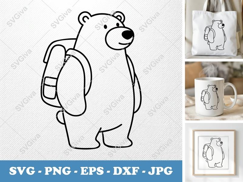 Polar Bear with Backpack SVG | Cute Bean Animal PNG DXF EPS for Cricut & Silhouette Crafts