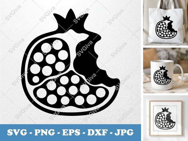 Pomegranate Partially Eaten SVG | Puffy Soft Shapes | Rounded Cut File for Cricut, Silhouette | PNG, DXF, EPS