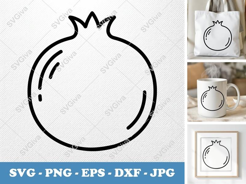 Pomegranate SVG | Friendly Rounded Fruit Cut File | PNG, DXF, EPS for Cricut & Silhouette