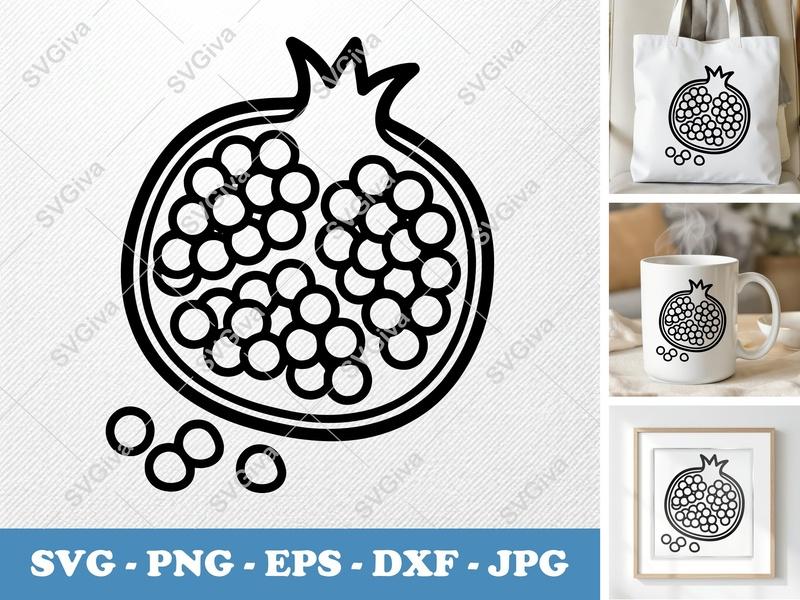 Pomegranate SVG | Modern Clean Fruit Design | PNG EPS DXF Files for Cricut Silhouette Cutting Machines | Food Vector Clipart
