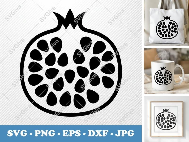 Pomegranate SVG | Modern Fruit Design, Minimalist Cut File | PNG, EPS, DXF for Cricut, Silhouette, Crafting