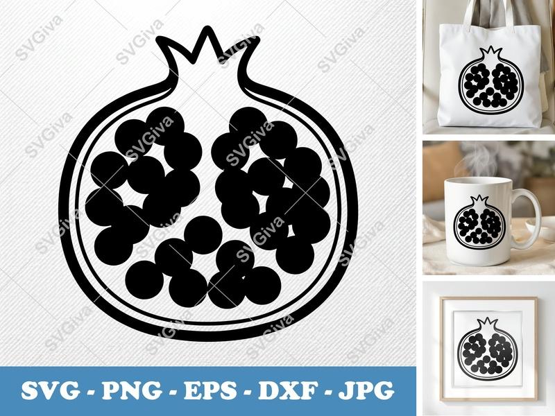 Pomegranate SVG | Modern Fruit Design, Minimalist Cut File | PNG EPS DXF for Cricut, Silhouette, Vector Clipart