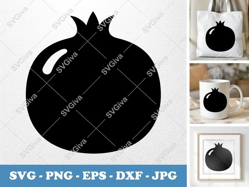 Pomegranate SVG | Modern Fruit Silhouette, Minimalist Design | PNG EPS DXF for Cricut, Silhouette