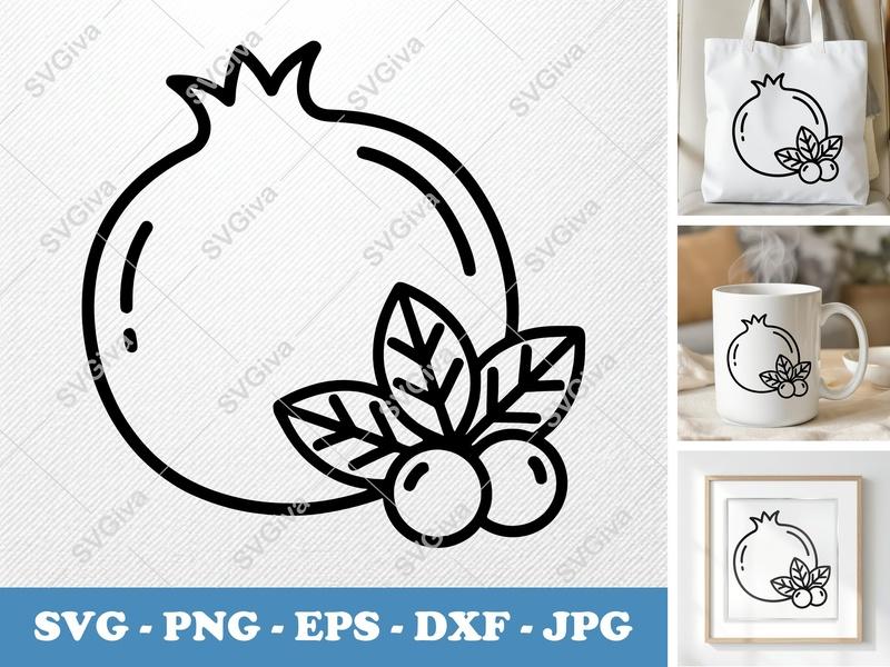 Pomegranate SVG with garnish | Friendly Bean-Shaped Forms | PNG DXF EPS | Cricut Silhouette