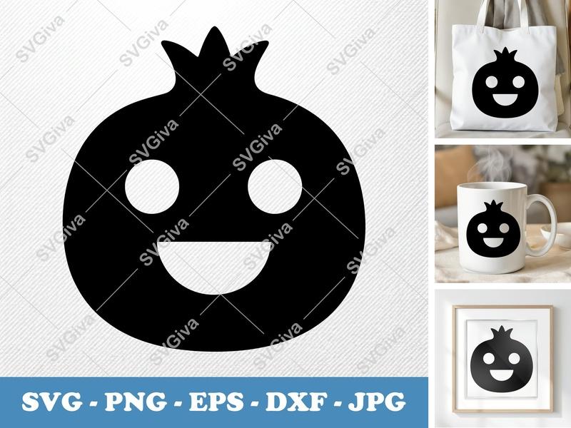 Pomegranate with Smiling Face SVG | Puffy Soft Kawaii Fruit Cut File | PNG DXF EPS | Cricut Silhouette Design