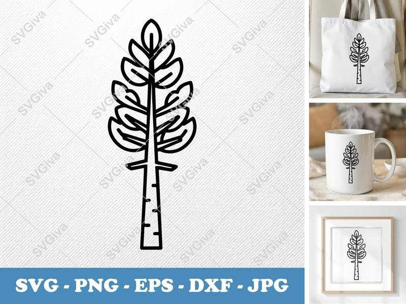 Ponderosa Pine alone SVG | Double Outline Tree | Clean Line Art Cut File for Cricut, Silhouette | PNG EPS DXF