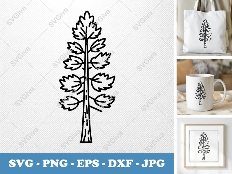 Ponderosa Pine alone SVG, Simple Tree Cut File, Bold Contour, Forest Clipart, PNG DXF EPS for Cricut Silhouette