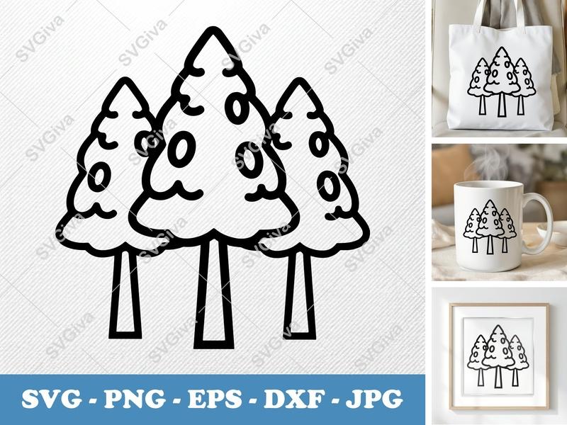 Ponderosa Pine in a group SVG, Friendly Rounded Bean-Shaped Trees | PNG EPS DXF for Cricut Silhouette