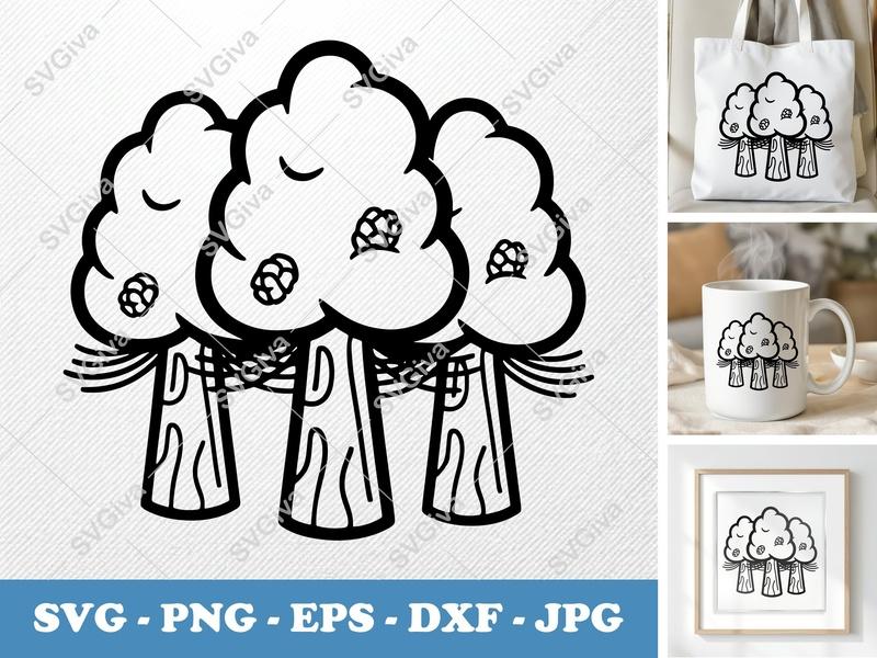 Ponderosa Pine in a group SVG | Soft Puffy Tree with Pinecones | PNG EPS DXF Cut File for Cricut Silhouette