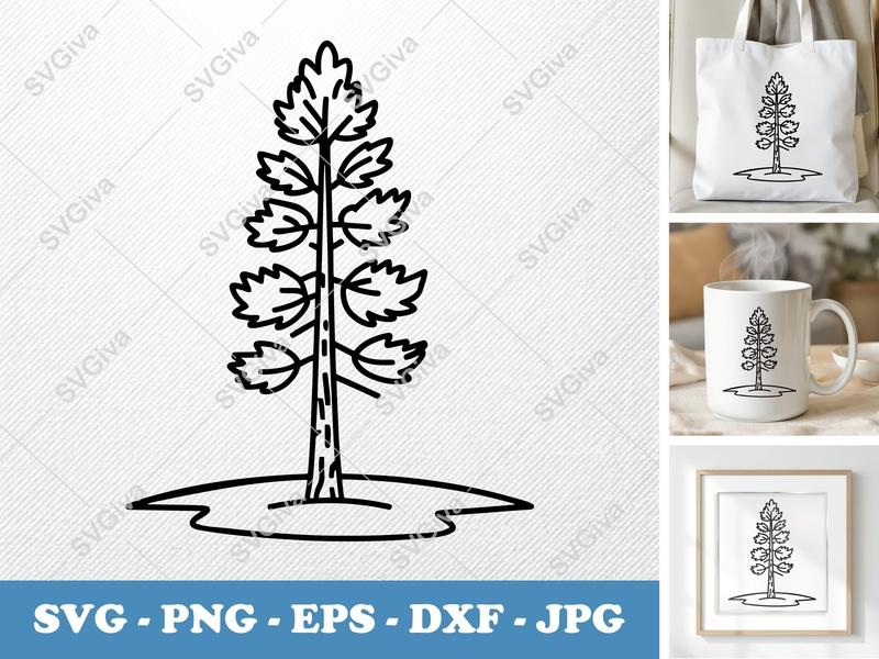 Ponderosa Pine on a piece of land SVG | Bold Outline Tree Cut File, Nature Clipart, Forest Icon | PNG EPS DXF for Cricut, Silhouette