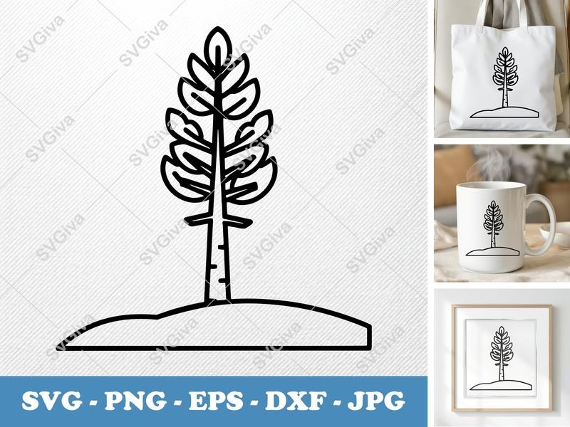 Ponderosa Pine on a piece of land SVG, Double Outline Tree Cut File, Nature Clipart, PNG EPS DXF for Cricut, Silhouette