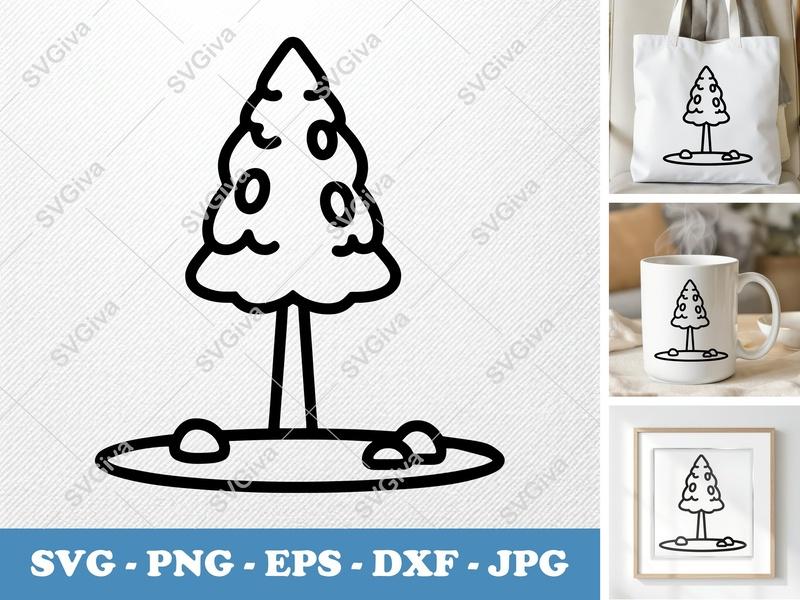 Ponderosa Pine on a piece of land SVG | Rounded Tree Icon, Bean-shaped Forms, Nature Cut File for Cricut, Silhouette | PNG EPS DXF