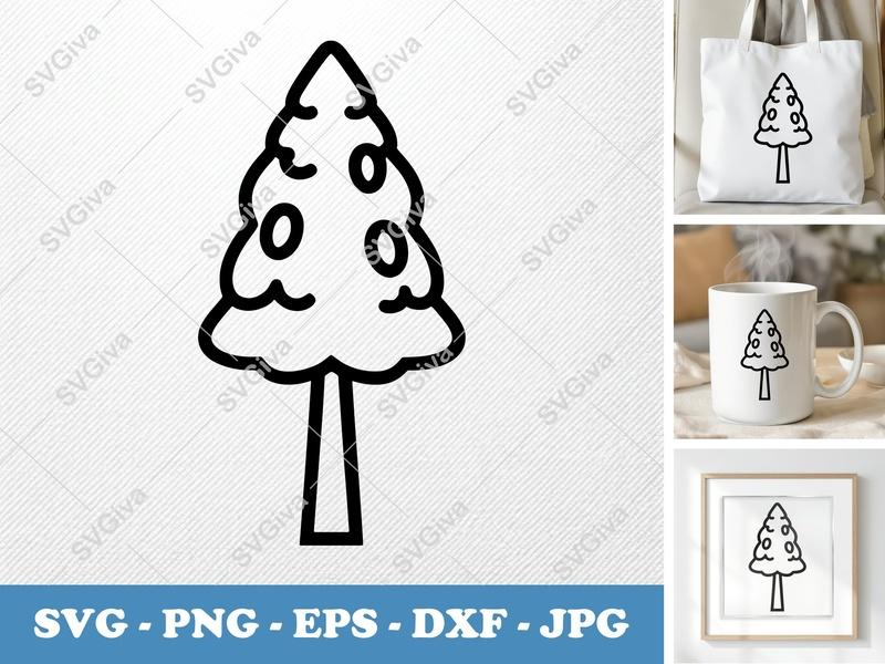 Ponderosa Pine SVG | Modern Tree Line Art | Forest Evergreen | PNG EPS DXF for Cricut, Silhouette