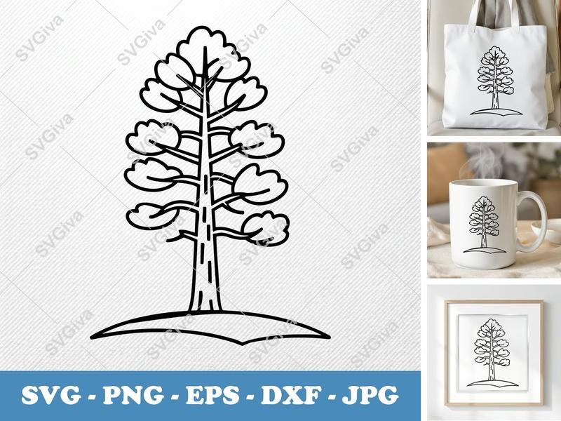 Ponderosa Pine SVG | Modern Tree Line Art | Forest Nature Design | PNG EPS DXF for Cricut & Silhouette