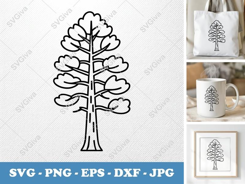 Ponderosa Pine SVG | Modern Tree Line Art PNG EPS DXF | Cricut & Silhouette Cut File | Forest Outdoors Nature Outline