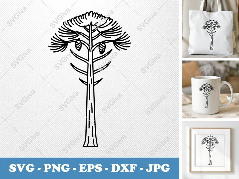 Ponderosa Pine SVG | Modern Tree Line Art with Cones | PNG EPS DXF for Cricut & Silhouette | Forest Nature Design