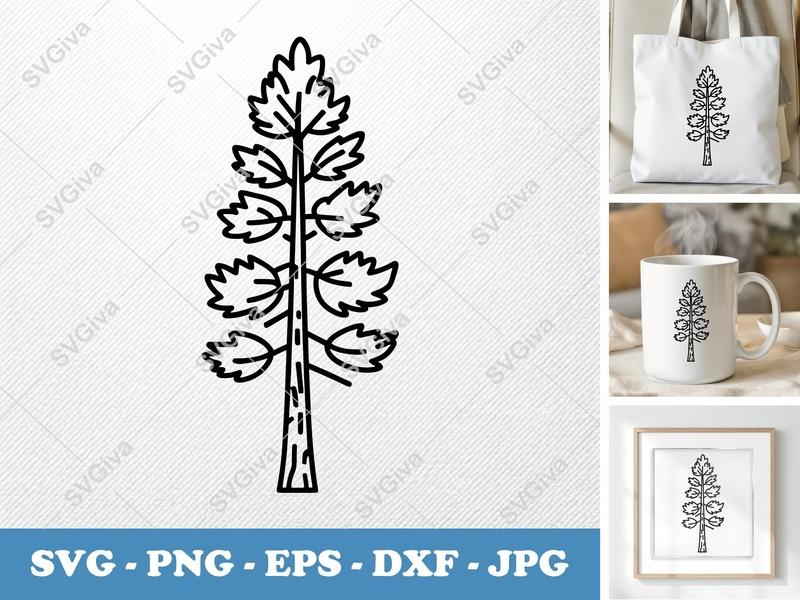 Ponderosa Pine SVG | Modern Tree Outline | Forest Nature Clipart | PNG EPS DXF for Cricut, Silhouette Cut File