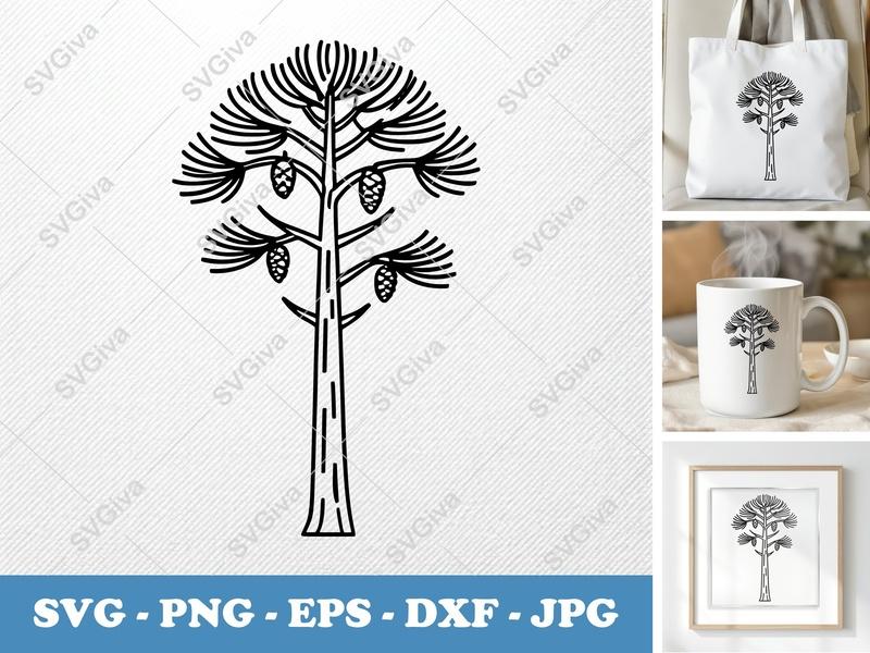 Ponderosa Pine SVG | Modern Tree with Cones | Forest Evergreen Cut File for Cricut, Silhouette | PNG EPS DXF