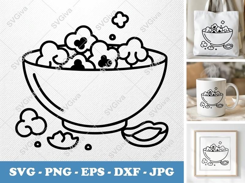 Popcorn Bowl SVG | Partially Eaten Popcorn PNG DXF EPS Cricut Silhouette File Instant Download