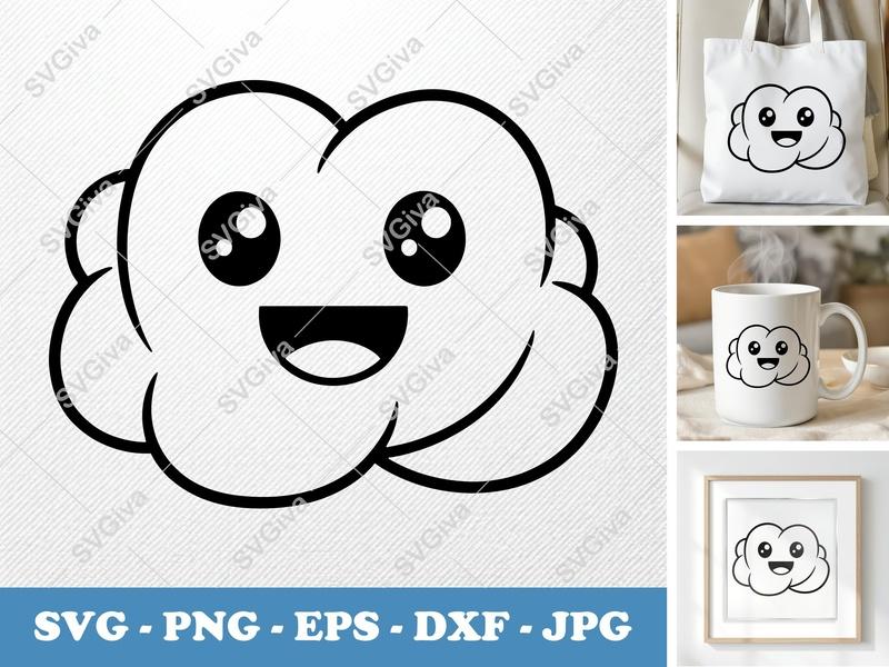 Popcorn Kawaii SVG, Cute Happy Popcorn Face Cut File | PNG EPS DXF for Cricut & Silhouette, Snack Food Clipart
