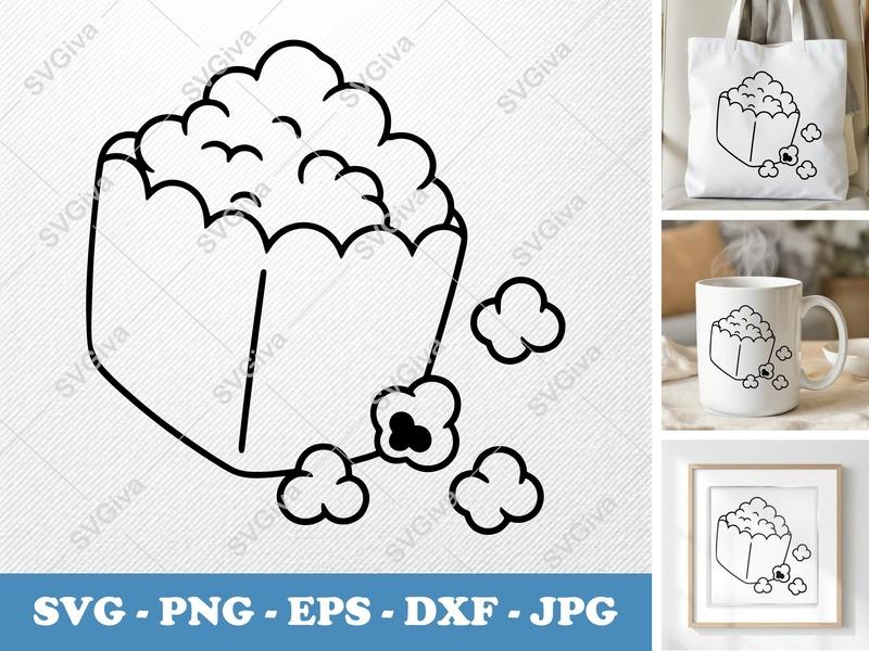 Popcorn SVG | Food Cut File EPS PNG DXF Cricut Silhouette