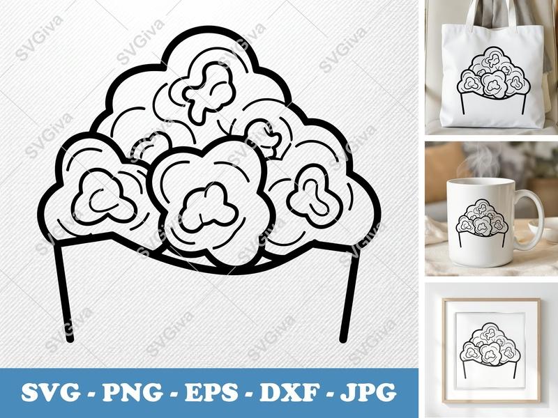 Popcorn SVG | Fresh Geometric Double-Outline Cut File | Thick Contour, Low Details | PNG DXF EPS | Cricut Silhouette