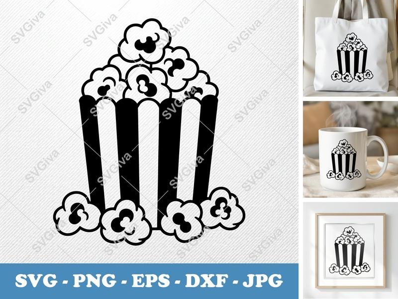 Popcorn SVG | Minimalist Bold Contour | PNG DXF EPS | Cricut Silhouette Cut File