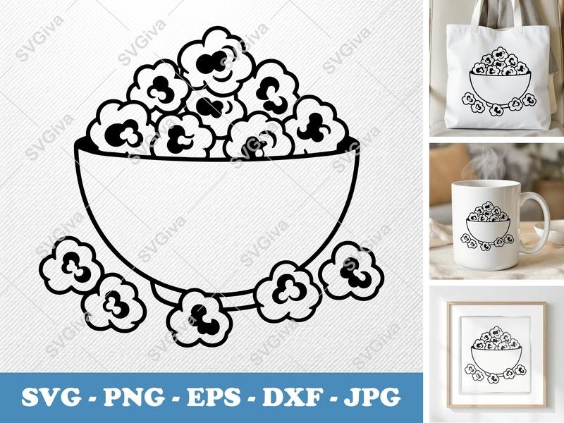 Popcorn SVG | Minimalist Character Design | Bold Outline | PNG DXF EPS | Cricut Silhouette Cut File
