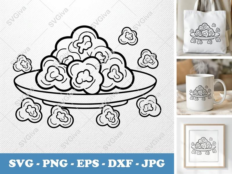 Popcorn SVG | Partially Eaten | Geometric Outline Design | Thick Contour, Thin Lines | PNG DXF EPS | Cricut Silhouette