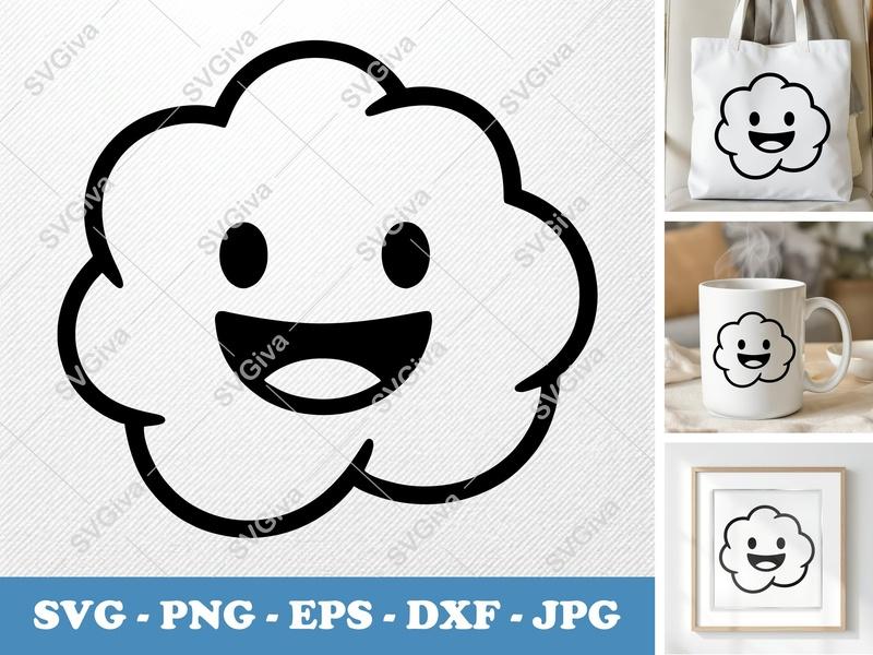 Popcorn with smiling face SVG, Minimalist Character Cut File | PNG DXF EPS | Cricut Silhouette Vector