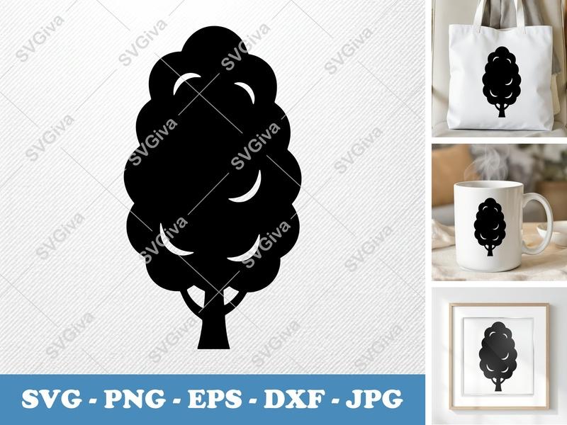 Poplar Tree alone | Puffy Cloud Shape SVG PNG EPS DXF | Cricut Silhouette Cut File | Nature Icon Vector