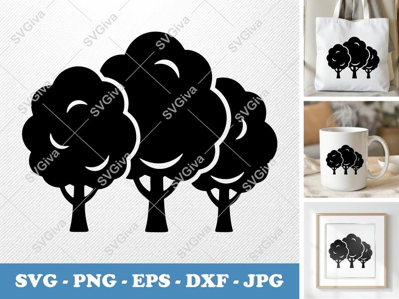 Poplar Tree in a group SVG | Puffy Soft Shapes, Nature Clipart | PNG EPS DXF for Cricut, Silhouette Forest