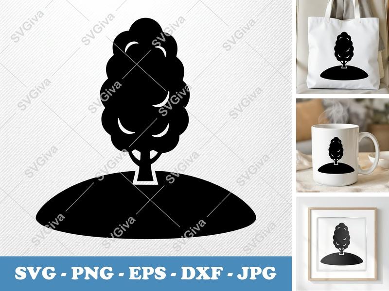 Poplar Tree on a piece of land SVG Puffy Soft Shape PNG EPS DXF | Cricut Silhouette Cut File Nature Vector