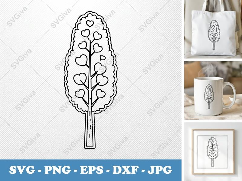 Poplar Tree SVG | Heart Leaves, Modern Clean Design | PNG EPS DXF for Cricut & Silhouette