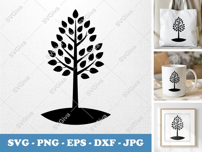 Poplar Tree SVG | Modern Clean Design, Minimalist Tree Cut File | PNG EPS DXF for Cricut & Silhouette