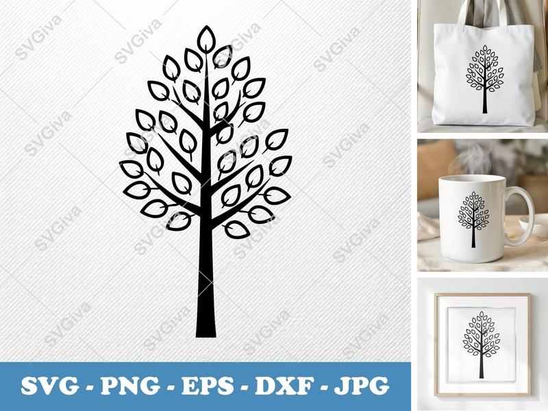 Poplar Tree SVG | Modern Clean Design, Outline Leaves | PNG EPS DXF | Cricut Silhouette Cut File