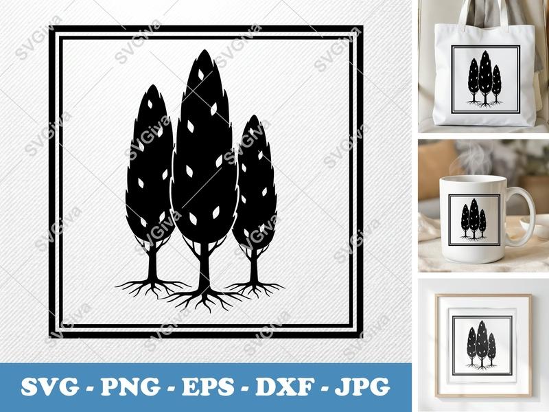 Poplar Tree SVG | Modern Clean Design, Roots, Minimalist | PNG EPS DXF | Cricut Silhouette Cut File