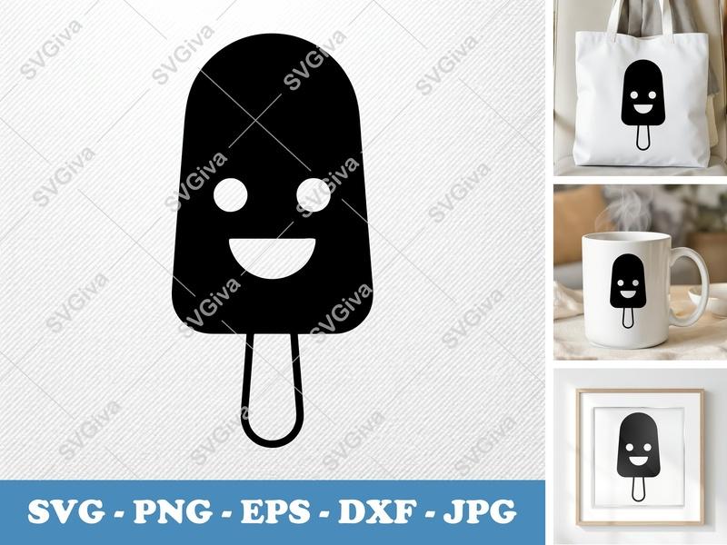 Popsicle SVG, Happy Face Ice Cream Treat, Summer Food | PNG EPS DXF Cut File for Cricut Silhouette