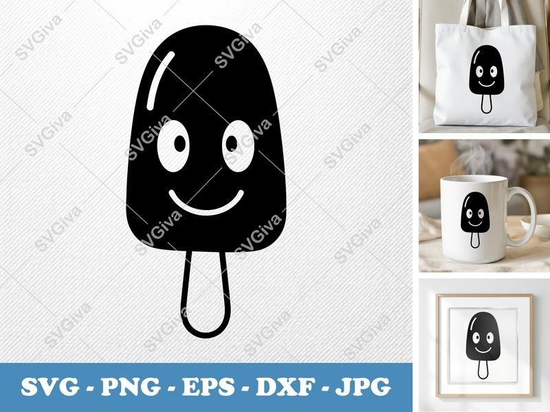 Popsicle SVG | Happy Face Ice Pop Cut File | Modern Smile Popsicle PNG EPS DXF for Cricut & Silhouette