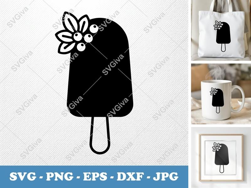 Popsicle SVG | Modern Berry Flower Ice Pop PNG EPS DXF for Cricut, Silhouette | Summer Treat Cut File